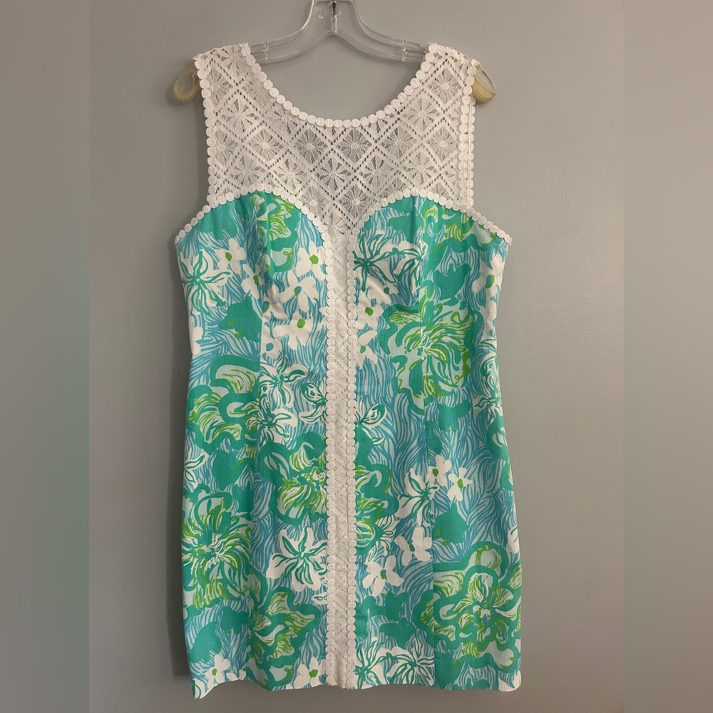 Lilly Pulitzer Sofia Shift Dress Size 14 “Lagoon Green Wave Rider”